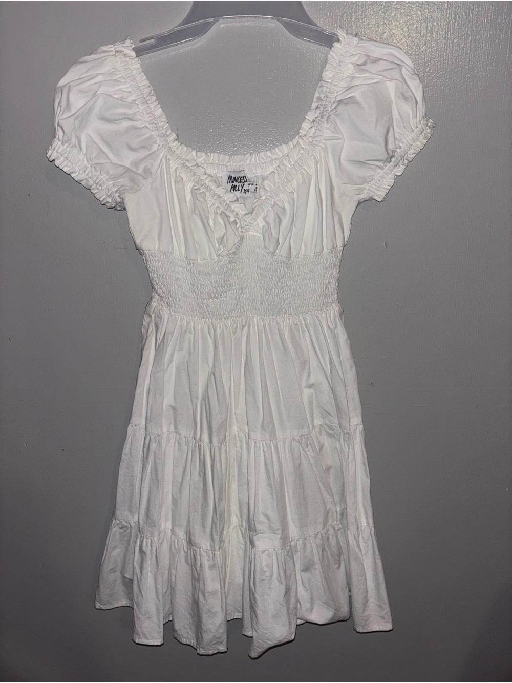 Princess Polly White Puff Sleeve Tiered Mini Dress - Picture 2 of 4
